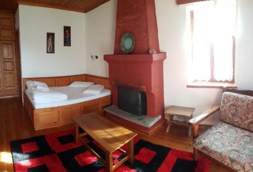a small room with a bed and a fireplace at Kalliopi in Papingo