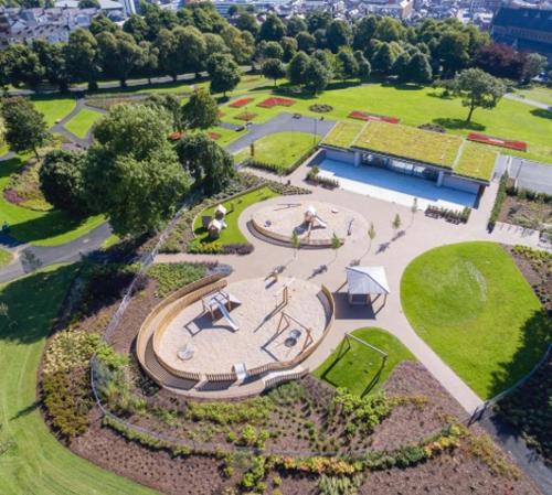 an aerial view of a park with a pool at Windsor House in Derry Londonderry
