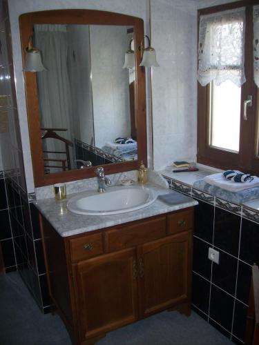 une salle de bain avec un lavabo et un miroir dans l'établissement Gîte de charme sur les remparts, à Eguisheim