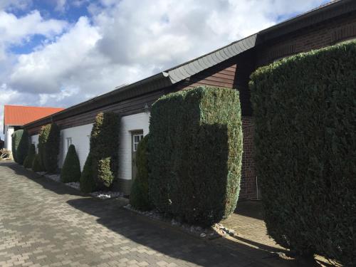 a building with a row of hedges in front of it at Hof Busen Loft in Mönchengladbach
