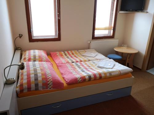 Postel nebo postele na pokoji v ubytování Riegrova Chata Kozákov