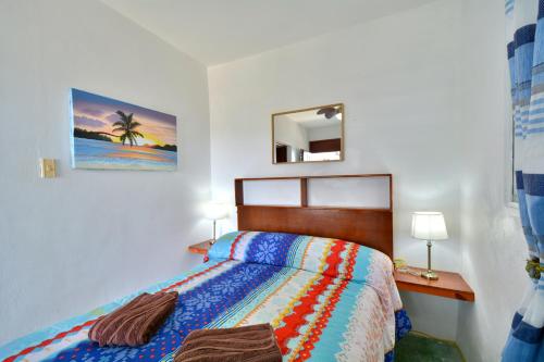 a bedroom with a bed and a mirror at Villa Alégria in Santa Bárbara de Samaná