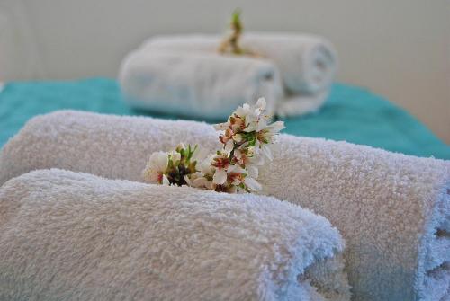 a bunch of towels with flowers on top of them at Apartments Vidilica in Split
