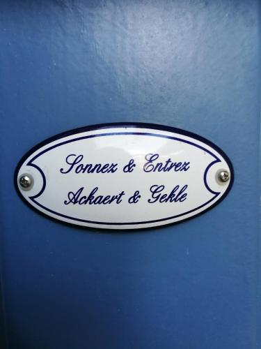 a sign on the side of a blue car at Ackaert Ferienwohnung Top of Thun in Thun
