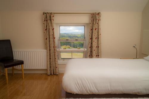 a bedroom with a bed and a window at Foyle Cottage in Strabane