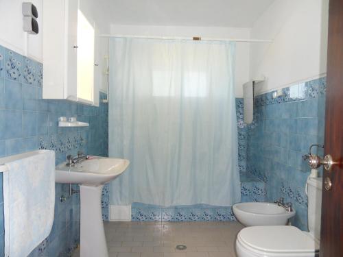 La salle de bains est pourvue d'un lavabo, de toilettes et d'une douche. dans l'établissement Moradia Vale da Telha, à Aljezur