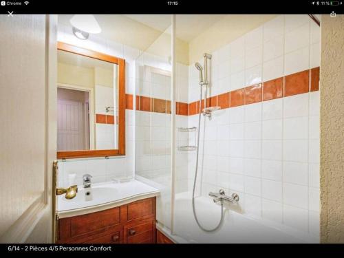 サン・ジャン・ピエ・ド・ポルにあるParc Arradoyのバスルーム(シャワー、シンク、鏡付)