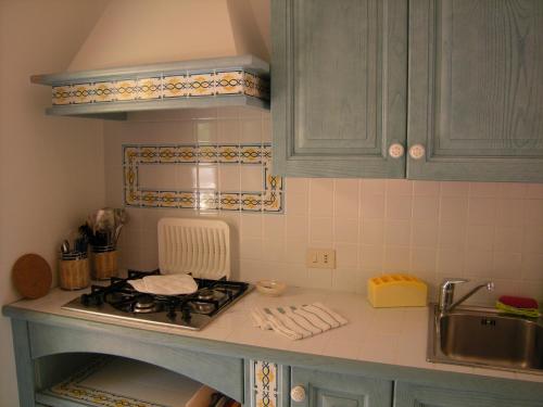 a kitchen counter with a stove and a sink at Mare & Mirice - Case Appartamenti Vacanza in Aglientu