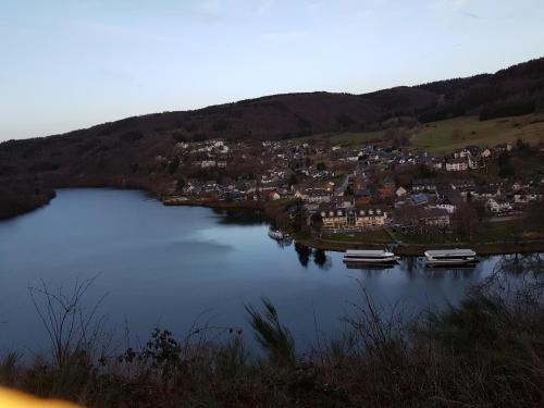 a view of a lake with boats in it at Haus Schönblick in Simmerath