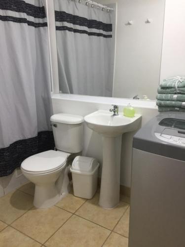 La salle de bains est pourvue de toilettes et d'un lavabo. dans l'établissement Departamento Quilpué, à Quilpué