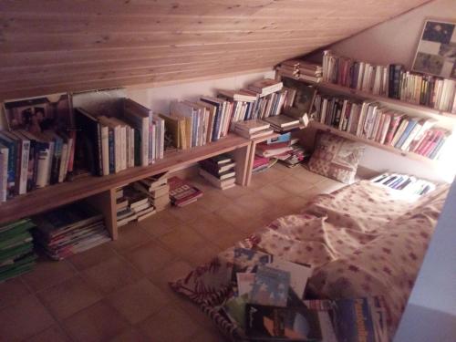 an overhead view of a room filled with books at Greselin in Chorges