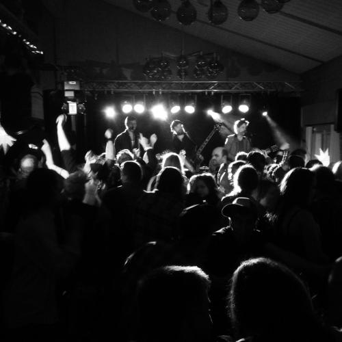 a crowd of people watching a band in a concert at Hotell Älvdalen in Älvdalen