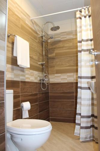 a bathroom with a toilet and a shower at Hotel39 in Plovdiv