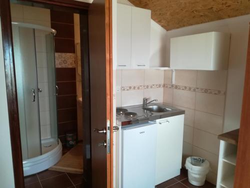 un piccolo bagno con lavandino e servizi igienici di Forest Apartments a Kotor (Cattaro)