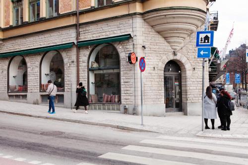 a group of people standing outside of a building at City Backpackers Hostel in Stockholm