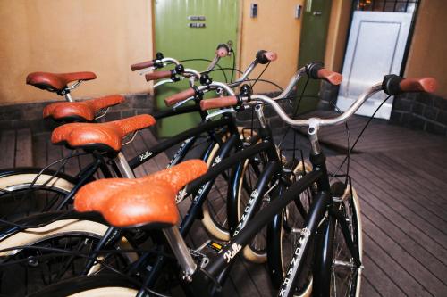 a group of bikes parked next to each other at City Backpackers Hostel in Stockholm