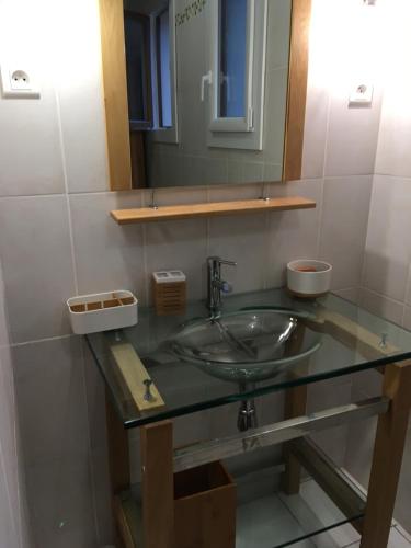a bathroom with a sink and a mirror at Villa le Tresquel in Mostuéjouls