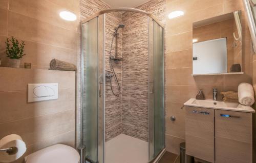 a bathroom with a shower and a toilet and a sink at Family Apartment Ingrid in Pula