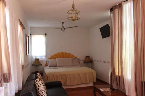 Comonfort的住宿－Hotel Posada Chamacuero，一间卧室配有一张床和一张沙发