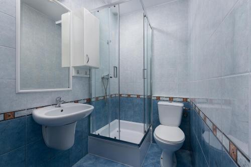 a bathroom with a toilet and a sink and a shower at Willa Dalia in Władysławowo