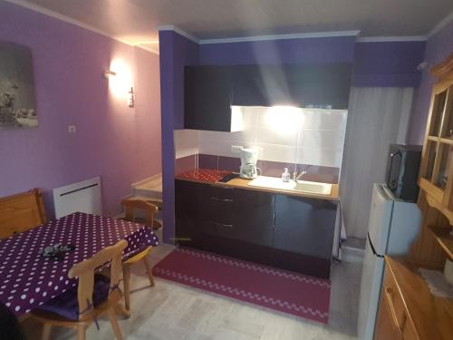 a small kitchen with a table and a sink at La belle endormie - appartement A in Fénétrange