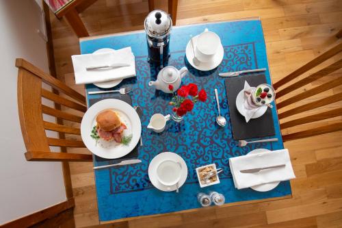 an overhead view of a table with a plate of food at Ceol na Mara Guest House in Tarbert