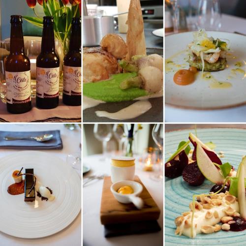 a collage of pictures of food and bottles of wine at Oar restaurant and Rooms in Doolin