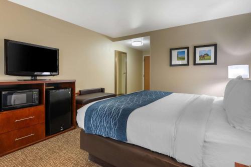 a hotel room with a bed and a flat screen tv at Comfort Inn Ocala Silver Springs in Ocala