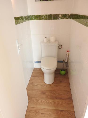 Baño pequeño con aseo en la esquina en Maison De Campagne - Porte Brest Ouest., en Guilers