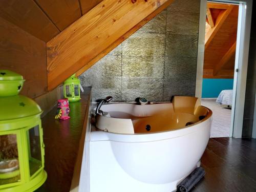 a bathroom with a bath tub in a room at Casa Gomez in Santa Cilia de Jaca