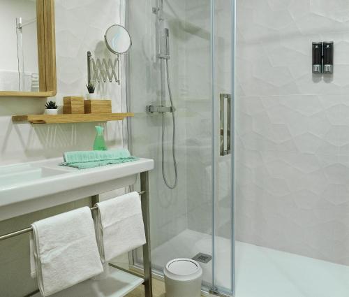 a bathroom with a shower and a sink at Homely Salamanca in Salamanca