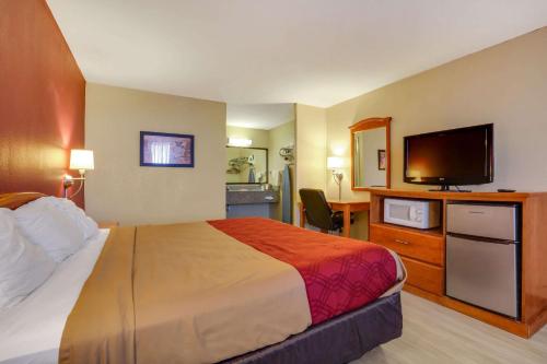 um quarto de hotel com uma cama e uma televisão de ecrã plano em Mill Tree Inn Millington em Millington