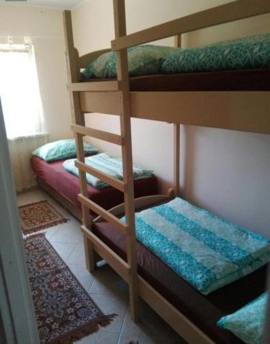 a room with two bunk beds with a ladder at Pensjonat i Restauracja U Zdzicha in Rowy