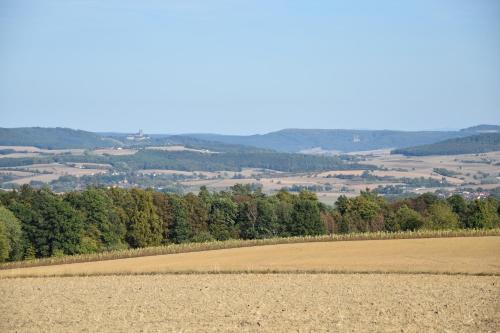 a field with a view of the countryside at Ferienzimmer Therme Natur - Ferienhaus "Zum Goldenen Löwen" in Bad Rodach