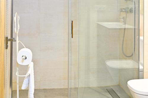 a bathroom with a shower with a toilet and a sink at MyFlats Abedules in El Campello