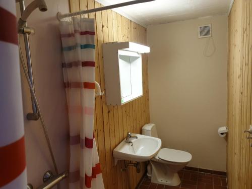 a bathroom with a sink and a toilet and a window at Vats Fjellstue in Ål