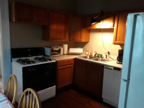 a small kitchen with a stove and a sink at Creole Victorian for groups large and small in New Orleans