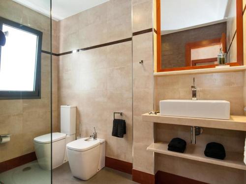 ラスパルマス・デ・グランカナリアにあるLas Palmas Penthouseのバスルーム(トイレ、洗面台、鏡付)