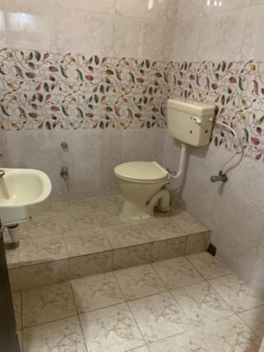 a bathroom with a toilet and a sink at Hotel Okasu in Raipur