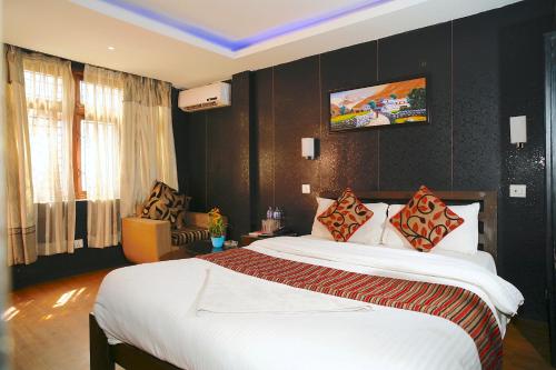 een slaapkamer met een groot bed in een kamer bij Traveler's Holiday Inn in Kathmandu