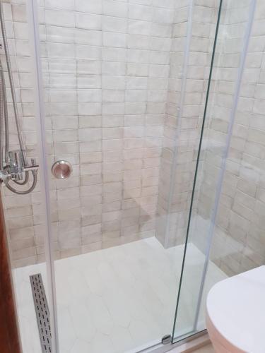 a shower with a glass door in a bathroom at Babaneuris Marani in Babaneuri