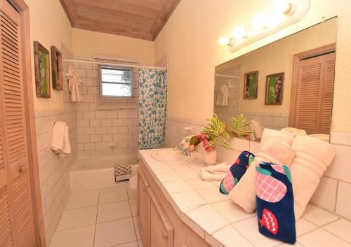 a bathroom with a tub and a sink and a mirror at The Sugar Apple Lodging in Harbour Island