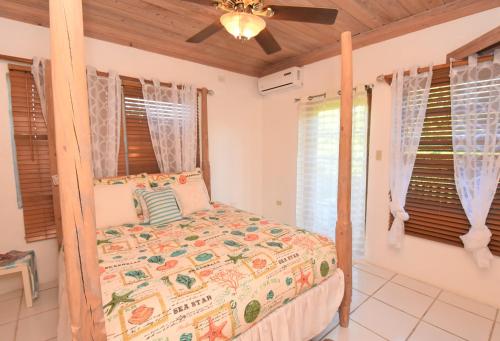 a bedroom with a bed and a ceiling fan at The Sugar Apple Lodging in Harbour Island