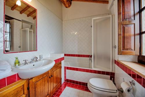 a bathroom with a white sink and a toilet at Tenuta Canina in Montalcino