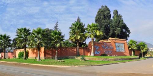 a building with palm trees on the side of a road at Hotel Serena Suite in La Serena