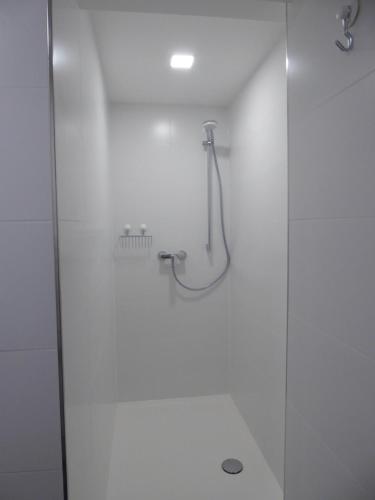 a bathroom with a shower with a glass door at "Fahner Mühle" in Gierstädt