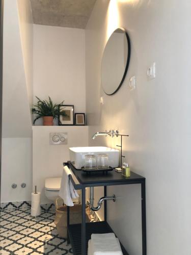 un baño con lavabo y espejo en Casa Figa 39, en Zagreb