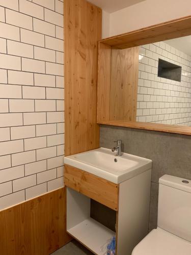 une salle de bain avec un lavabo et des toilettes dans l'établissement The Old School House, Les Ougiers, à Vénosc