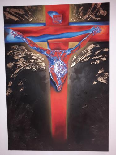 a painting of a cross on a wall at La Galleria in Città di Castello