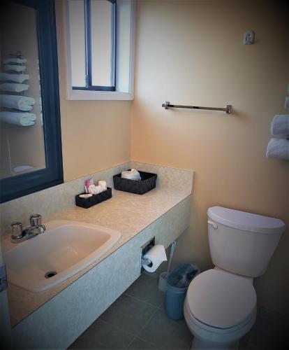 a bathroom with a sink and a toilet at Above Tide Motel in Campbell River